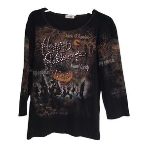 Halloween Graphic Black 3/4 Slv Tee